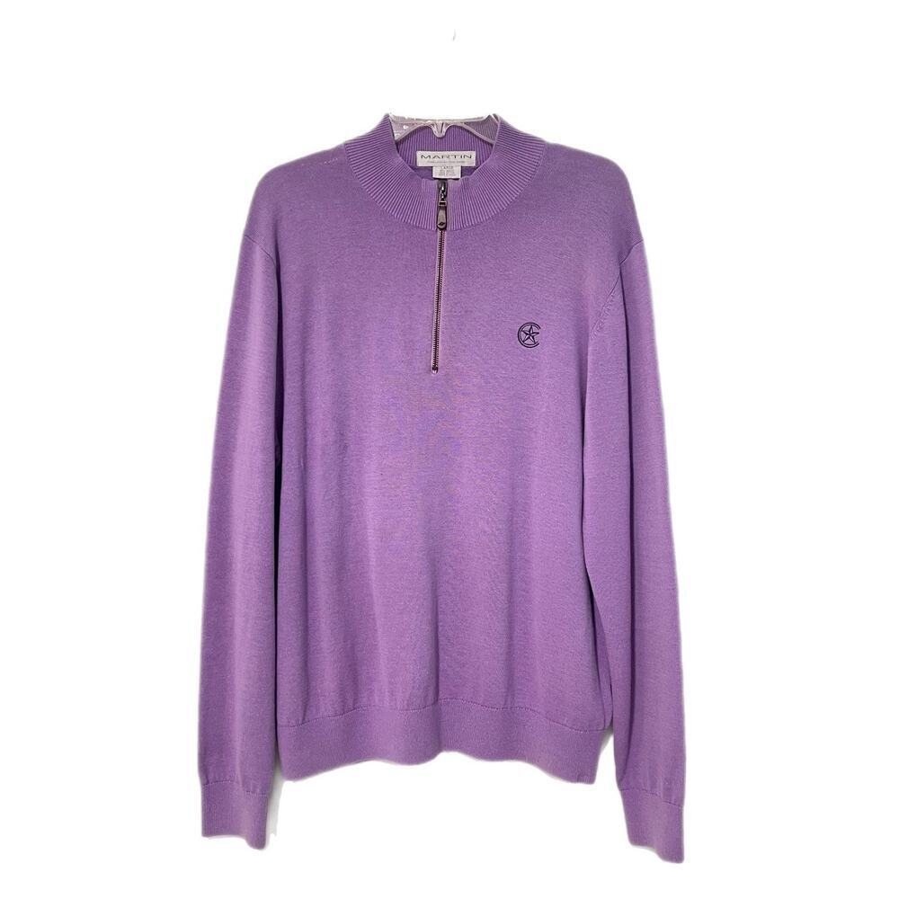 MARTIN Quarter Zip Sweater Golf Hiking Men L Merino Wool Cotton Blend Purple